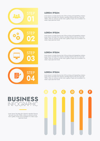 Business template for presentation. Infographic business data visualization. Process chart with elements of graph, diagram, steps, options, process. Vector and illustration concept for presentation.のイラスト素材