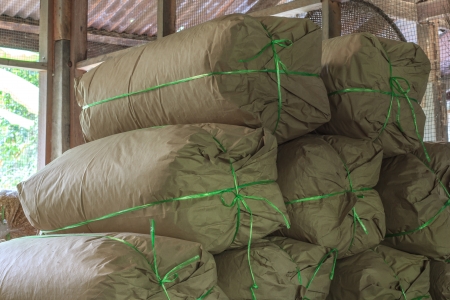 puffed rice in a brown paper bagの写真素材