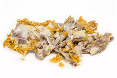 Chicken bones fried on white backgroundの写真素材