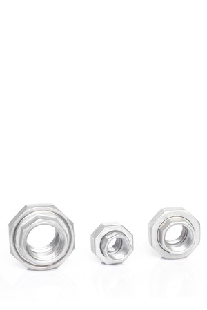 Stainless steel pipe fittings for plumbing for industrial on white background.の写真素材