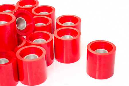 Wheel conveyor polyurethane piece of work for industry.の写真素材