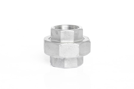 Stainless steel pipe fittings for plumbing for industrial on white background.の写真素材