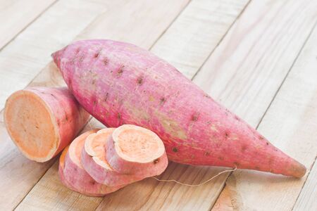 Sweet potato form japan on the wood background.の写真素材