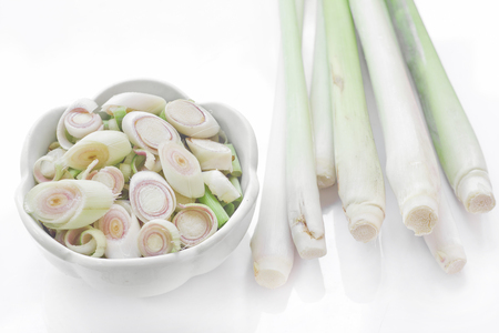 Fresh lemon grass cut in cup on white background.の写真素材