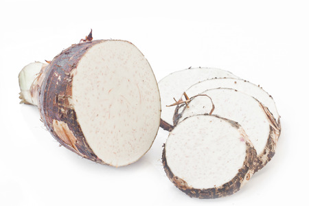 Taro root on white background.の写真素材