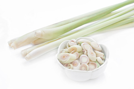 Fresh lemon grass cut in cup on white background.の写真素材