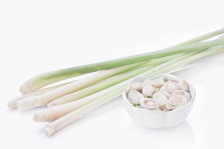 Fresh lemon grass cut in cup on white background.の写真素材