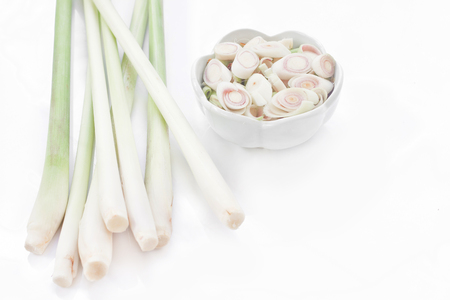 Fresh lemon grass cut in cup on white background.の写真素材