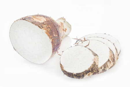 Taro root on white background.の写真素材