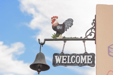 Welcome sign and blue sky in sunny day.の写真素材
