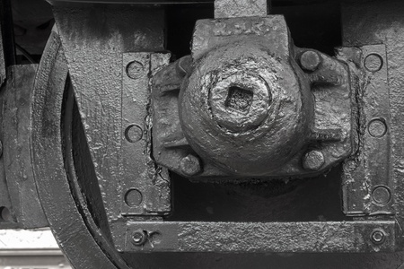 Grunge old Train wheel with fastening system on a railway の写真素材
