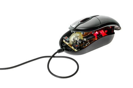 disassemble computer optical mouse isolated on white 