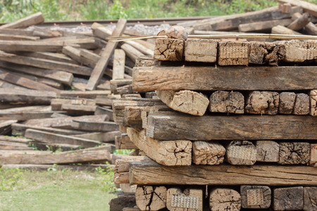 a group of old wooden sleeper