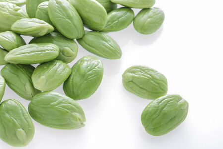 Stack of parkia  on white background.の写真素材