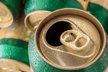 Close up can of beer with drops .の写真素材