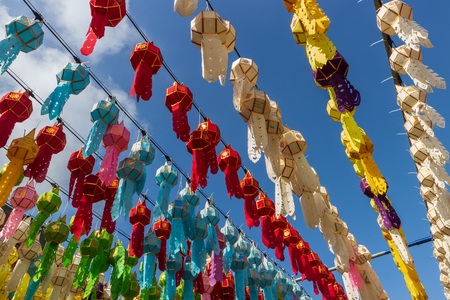 Multicoloured thai paper lanterns north of thailand.の写真素材