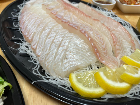 Exquisite and fresh raw amberjack slices