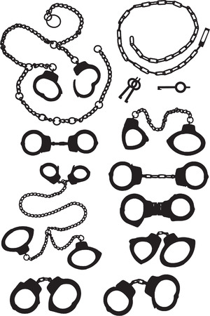 handcuff Silhouette Collection on white backgroundのイラスト素材