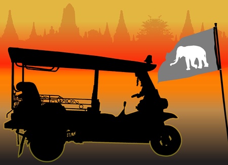 Tuk-tuk in Thailand, the passengers and touristsの写真素材