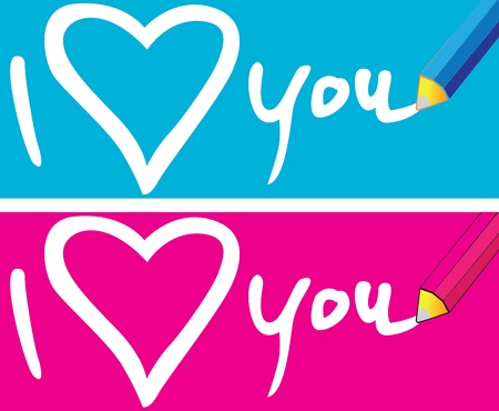 Pencil to write messages of love, On the ground blue and pink.のイラスト素材