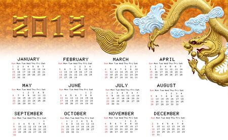 Golden dragons calendar 2012の写真素材