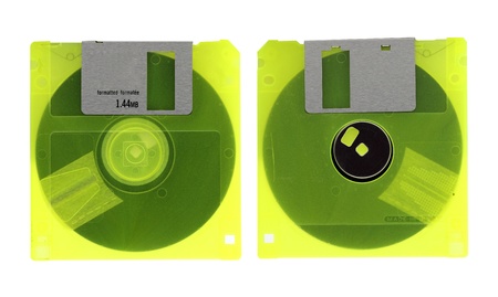Old diskette on white backgroundの写真素材