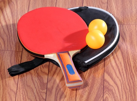 Table tennis racket and ballの写真素材