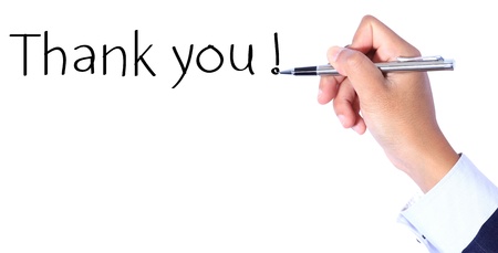 Business hand, writing thank youの写真素材