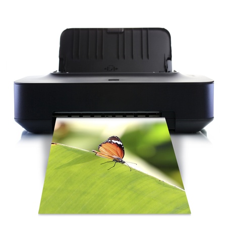 Printer and picture with butterflyの写真素材