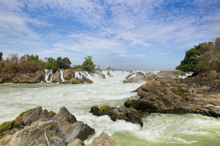 Khone Phapheng Waterfall, Champasak Province on the Mekong River in southern Laosの写真素材