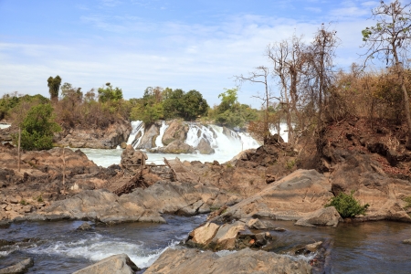 Khone Phapheng Waterfall, Champasak Province on the Mekong River in southern Laosの写真素材