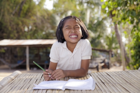 Student little asian girl, countryside in Thailandの写真素材