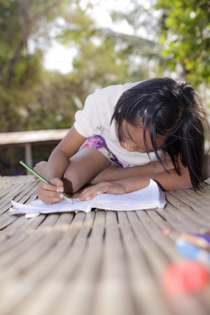Student little asian girl, countryside in Thailandの写真素材