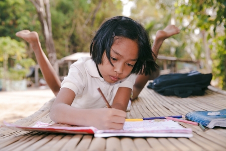 Student little asian girl, countryside in Thailandの写真素材