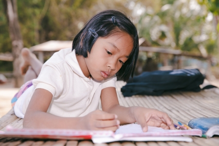 Student little asian girl, countryside in Thailandの写真素材
