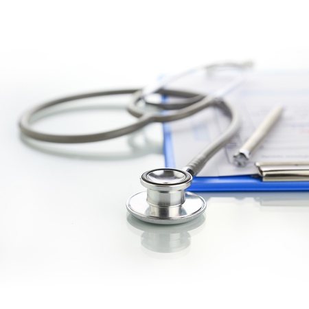 Stethoscope with blue medical clipboard Stethoscope with blue medical clipboard