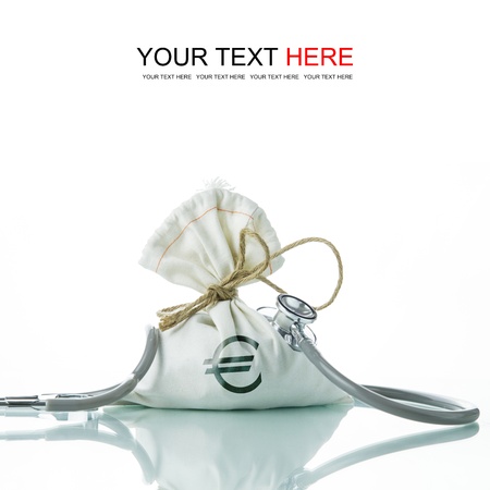 Stethoscope with EURO money bag, the concept of financial diagnosisの写真素材
