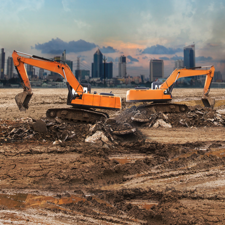 Excavator working at construction site 