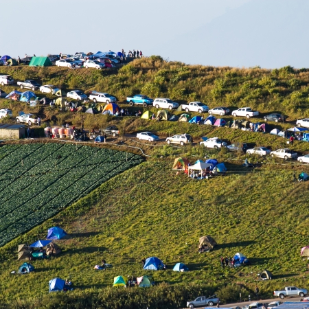 Tourist Camping on the mountainの写真素材