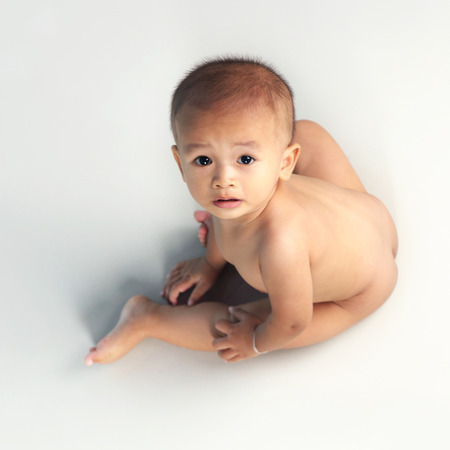 Asian baby in the houseの写真素材