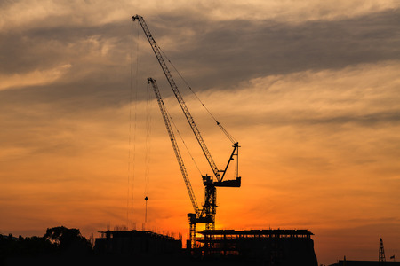 Sunset at the construction siteの写真素材