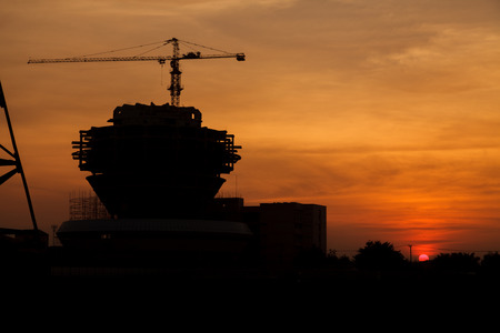 Sunset at the construction siteの写真素材