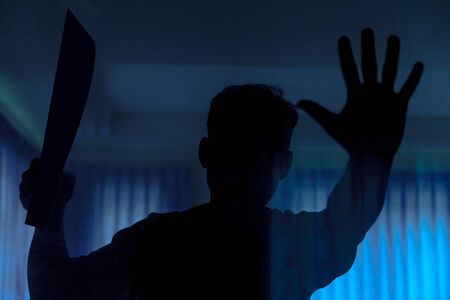 Shadow of men behind glassの写真素材