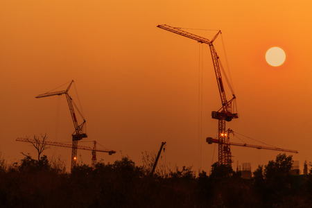 Sunset at the construction siteの写真素材