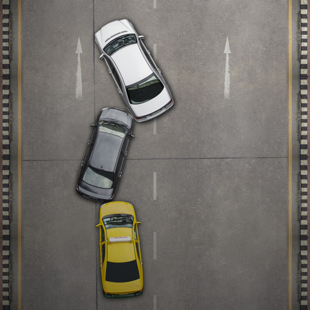Accident car crash, Aerial view over the road and highway