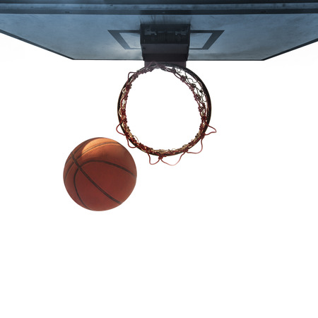 Bottom view of Basketball field goal with the sky in background