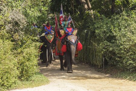 NAKHON PATHOM - MARCH 17: The famous elephant show at The Rose Garden Nakhon Pathom Province on March 17, 2016 in Nakhon Pathom, Thailandのeditorial素材