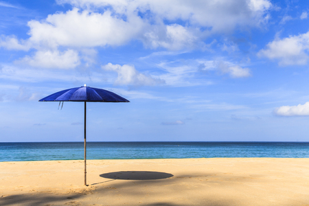 Seaside view with an umbrella, Summer vacation concept backgroundの写真素材