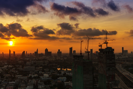 Construction sites in Bangkok, Thailand at sunriseのeditorial素材