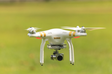 BANGKOK, THAILAND-MAY 16, 2016 : Drone quadrocopter DJI Phantom 3 Professional drone with a mounted...